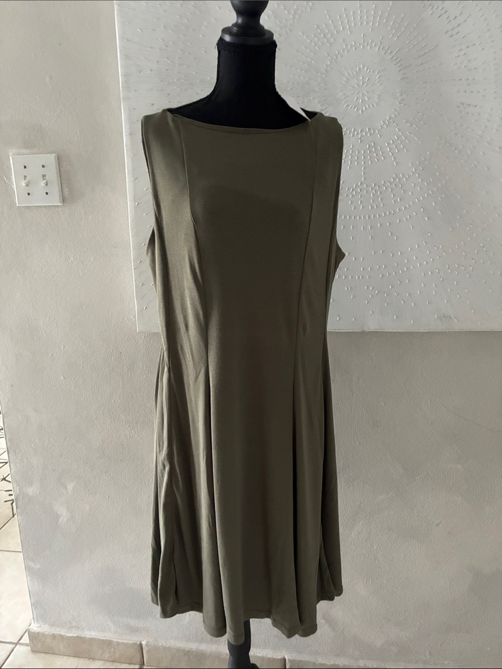 Mango Olive Sleeveless Panelled Swing Dress